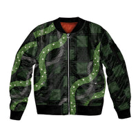 Hawaiian Quilt Sleeve Zip Bomber Jacket Pele Hair Hinahina Lei Black Version LT05 Unisex Black - Polynesian Pride