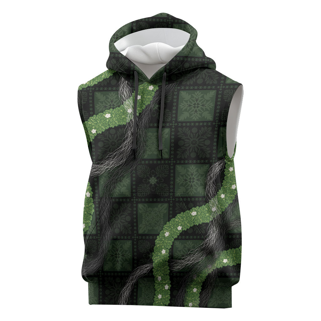 Hawaiian Quilt Sleeveless Hoodie Pele Hair Hinahina Lei Black Version LT05 Black - Polynesian Pride