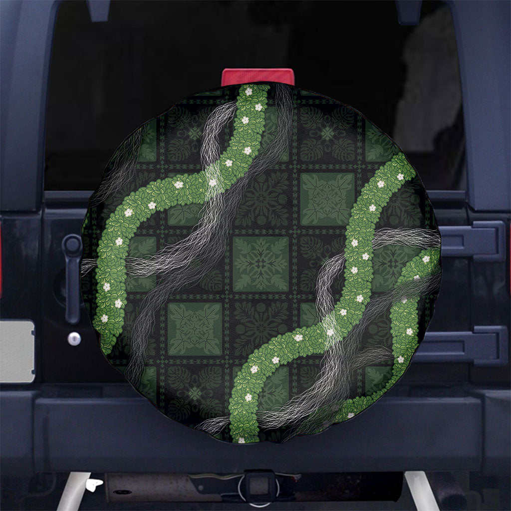 Hawaiian Quilt Spare Tire Cover Pele Hair Hinahina Lei Black Version LT05 No hole Black - Polynesian Pride