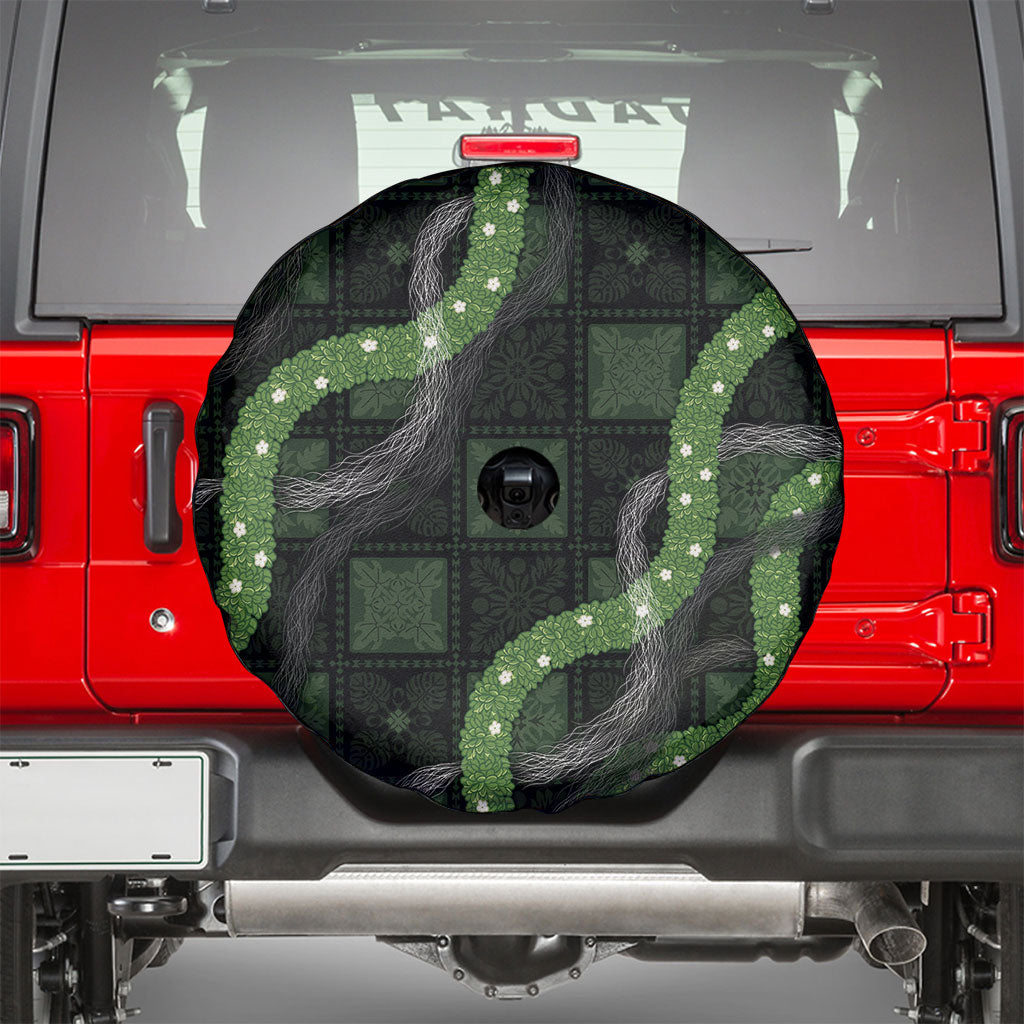 Hawaiian Quilt Spare Tire Cover Pele Hair Hinahina Lei Black Version LT05 - Polynesian Pride
