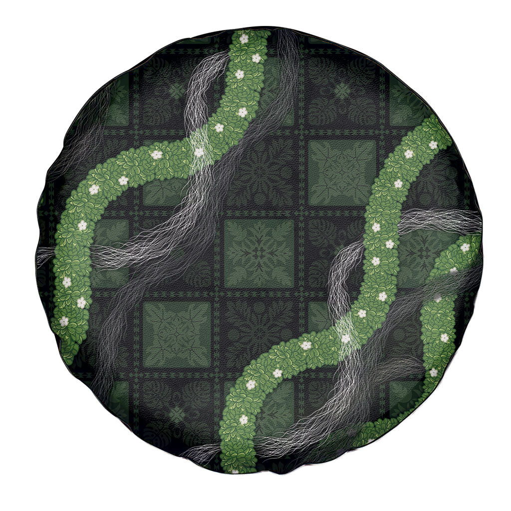 Hawaiian Quilt Spare Tire Cover Pele Hair Hinahina Lei Black Version LT05 - Polynesian Pride