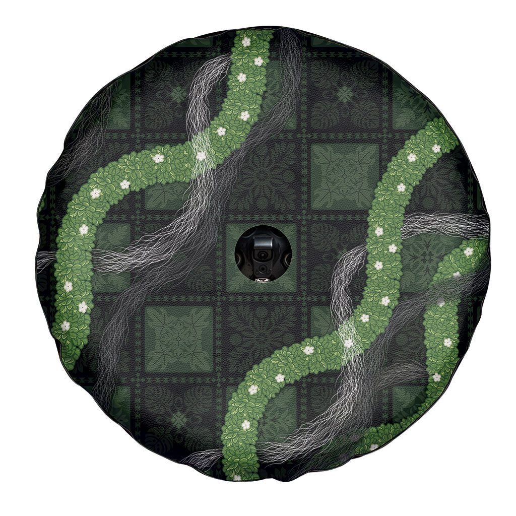 Hawaiian Quilt Spare Tire Cover Pele Hair Hinahina Lei Black Version LT05 - Polynesian Pride