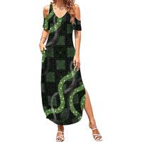 Hawaiian Quilt Summer Maxi Dress Pele Hair Hinahina Lei Black Version
