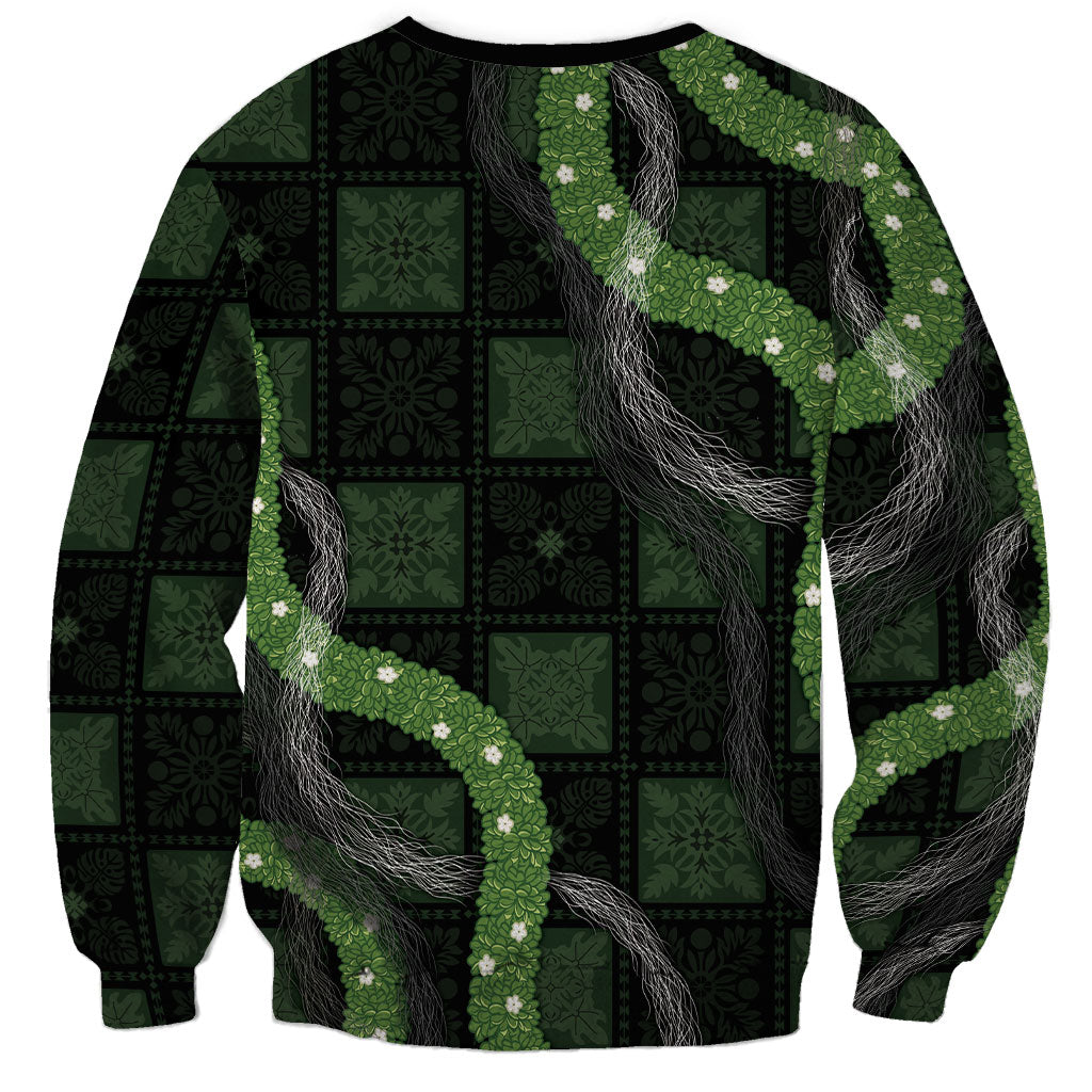 Hawaiian Quilt Sweatshirt Pele Hair Hinahina Lei Black Version
