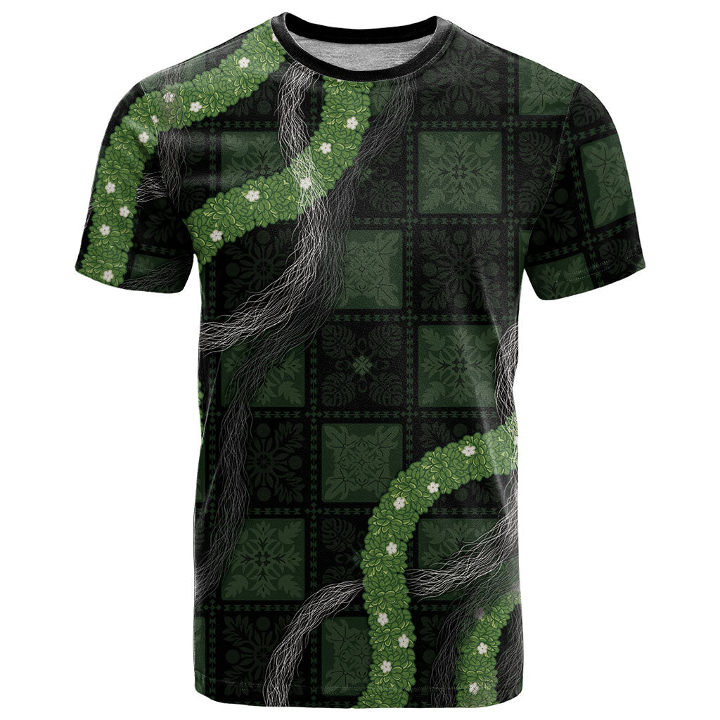 Hawaiian Quilt T Shirt Pele Hair Hinahina Lei Black Version LT05 Black - Polynesian Pride