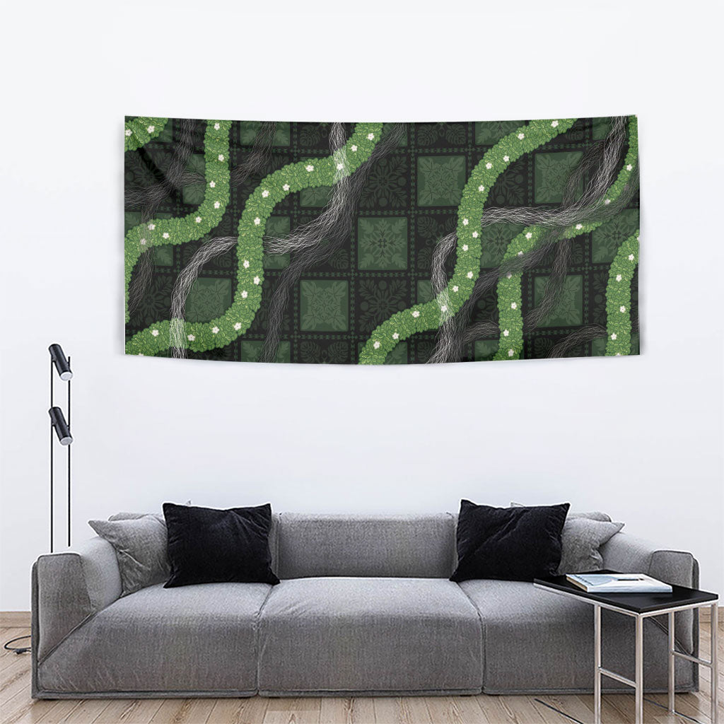 Hawaiian Quilt Tapestry Pele Hair Hinahina Lei Black Version