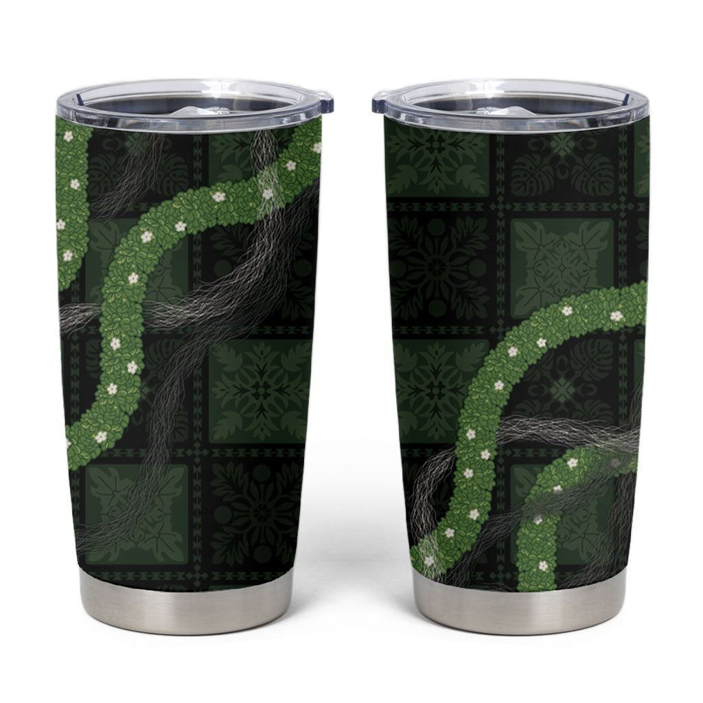 Hawaiian Quilt Tumbler Cup Pele Hair Hinahina Lei Black Version LT05 Black - Polynesian Pride