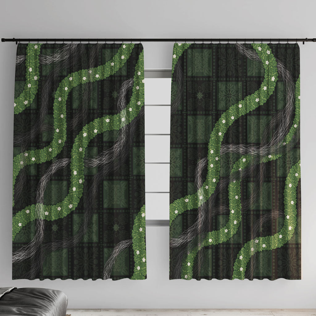 Hawaiian Quilt Window Curtain Pele Hair Hinahina Lei Black Version LT05 With Hooks Black - Polynesian Pride