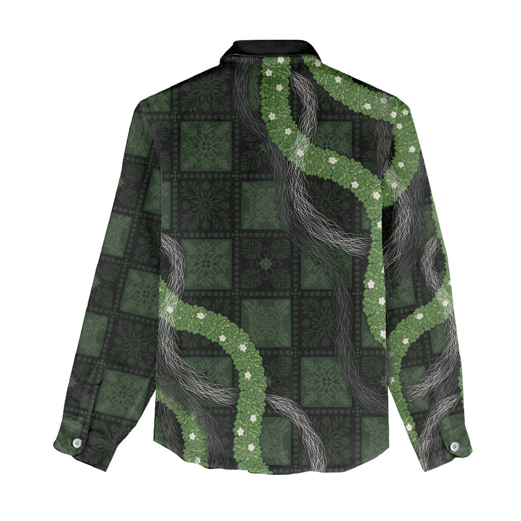Hawaiian Quilt Women Casual Shirt Pele Hair Hinahina Lei Black Version
