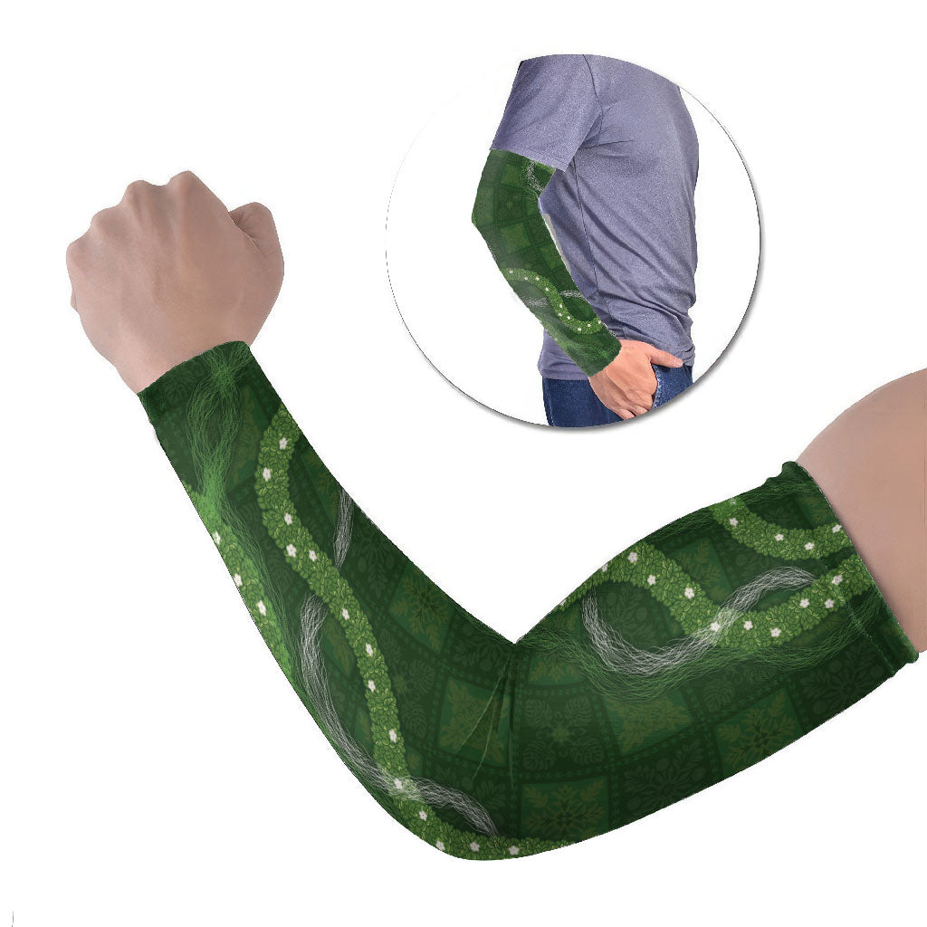 Hawaiian Quilt Arm Sleeves Pele Hair Hinahina Lei Green Version LT05 Set of 2 Green - Polynesian Pride