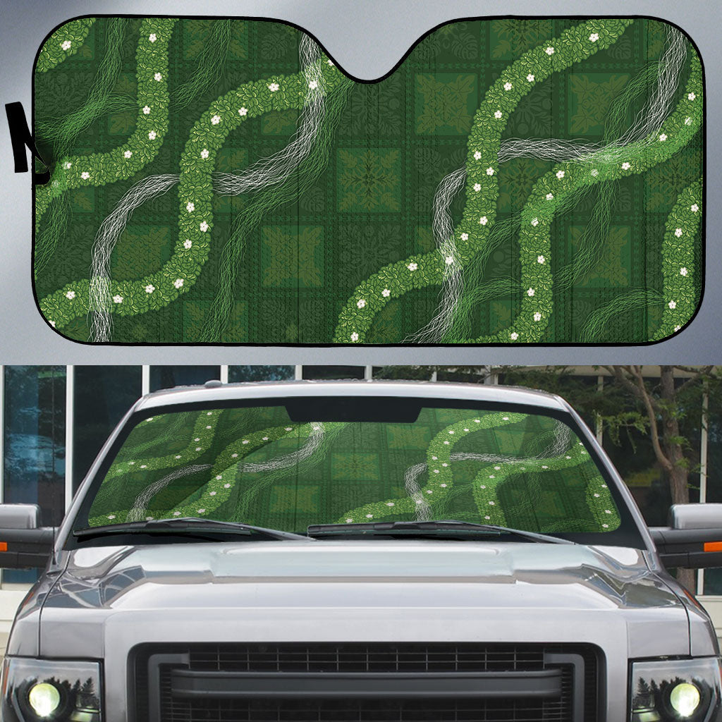 Hawaiian Quilt Auto Sun Shade Pele Hair Hinahina Lei Green Version LT05 Green - Polynesian Pride