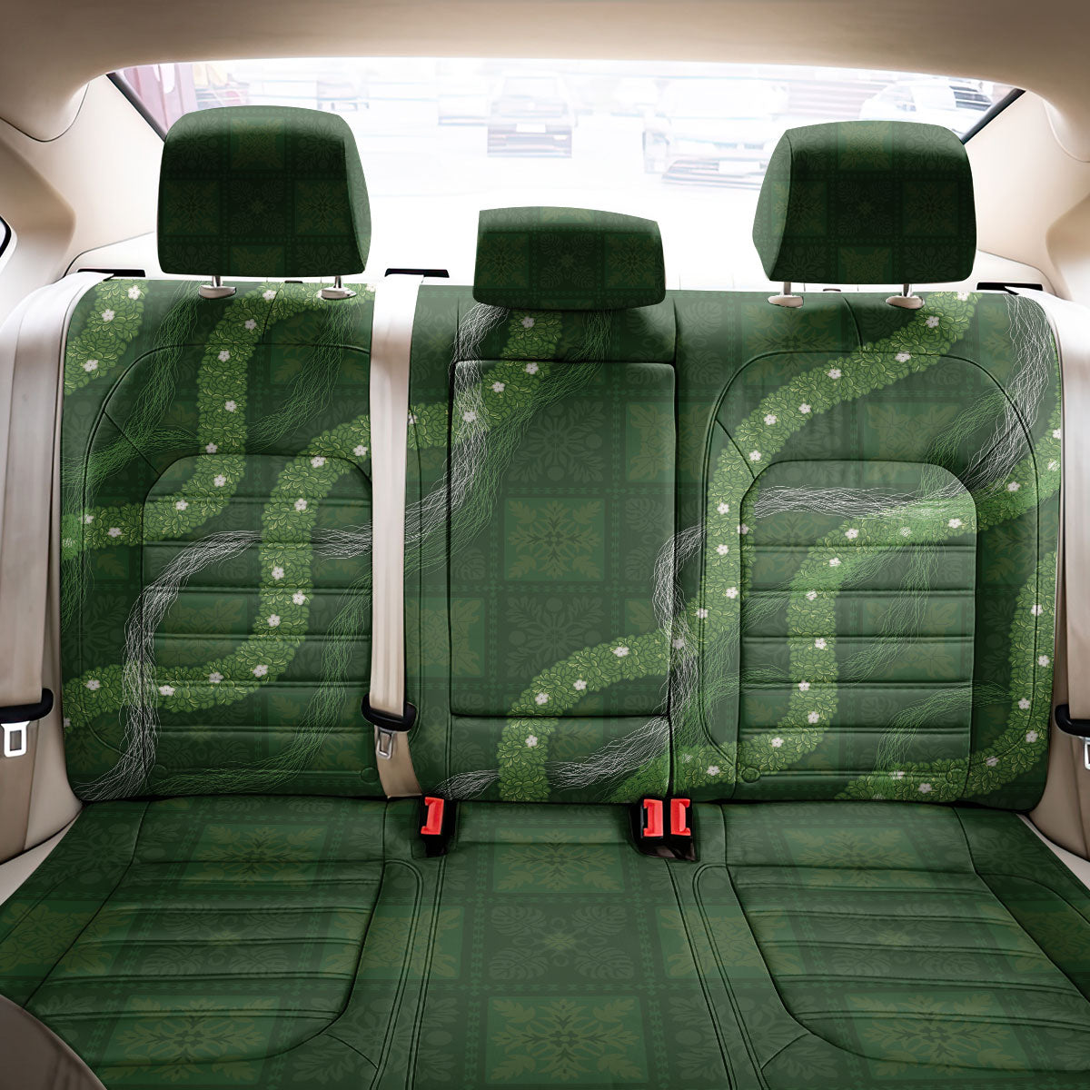 Hawaiian Quilt Back Car Seat Cover Pele Hair Hinahina Lei Green Version LT05 - Polynesian Pride