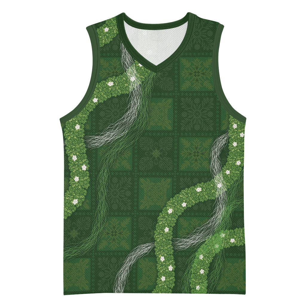 Hawaiian Quilt Basketball Jersey Pele Hair Hinahina Lei Green Version LT05 Unisex Green - Polynesian Pride
