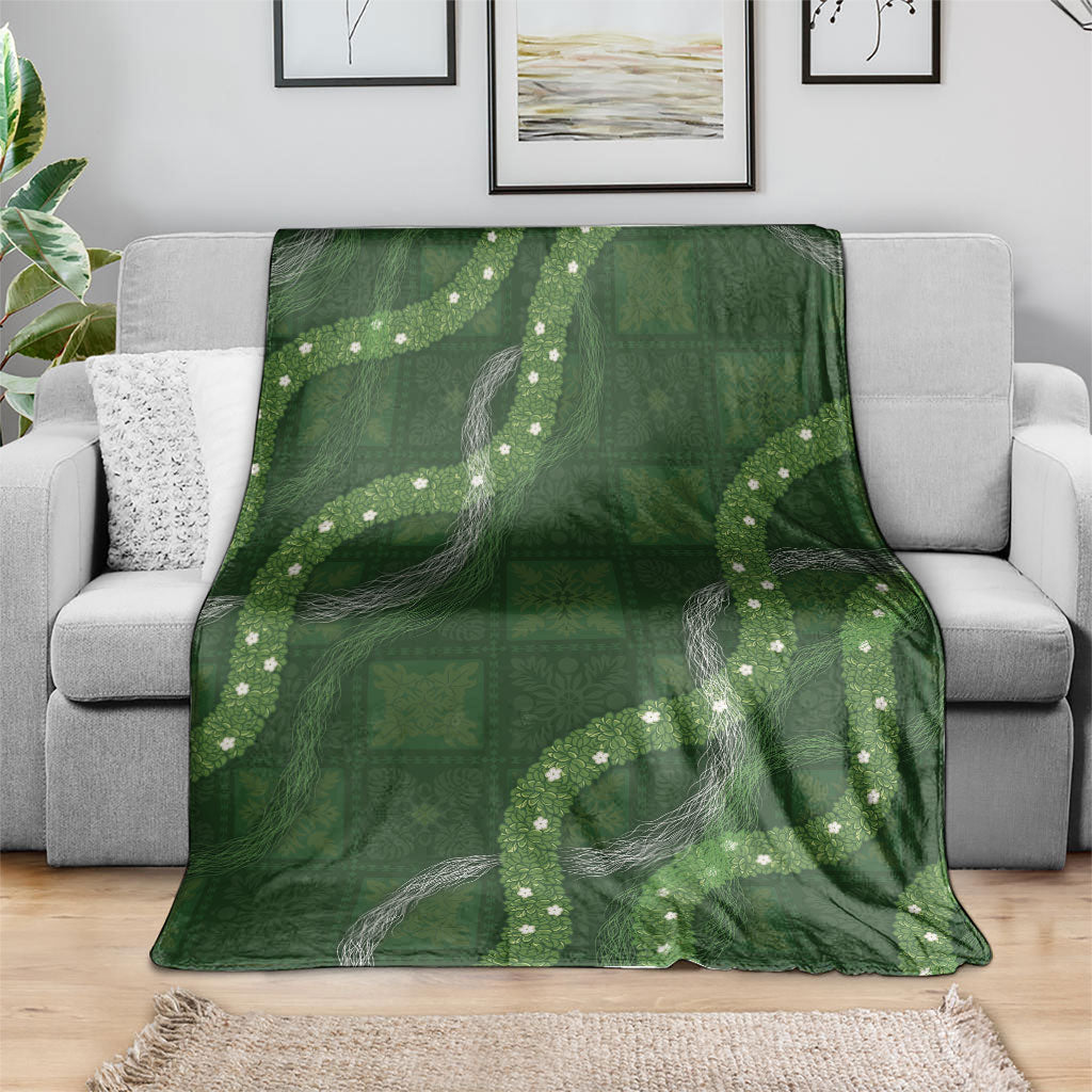 Hawaiian Quilt Blanket Pele Hair Hinahina Lei Green Version