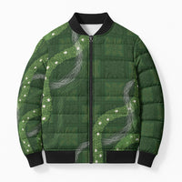 Hawaiian Quilt Bomber Puffer Jacket Pele Hair Hinahina Lei Green Version LT05 Unisex Green - Polynesian Pride
