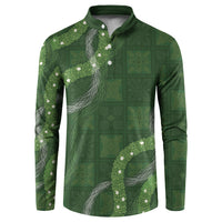 Hawaiian Quilt Button Sweatshirt Pele Hair Hinahina Lei Green Version