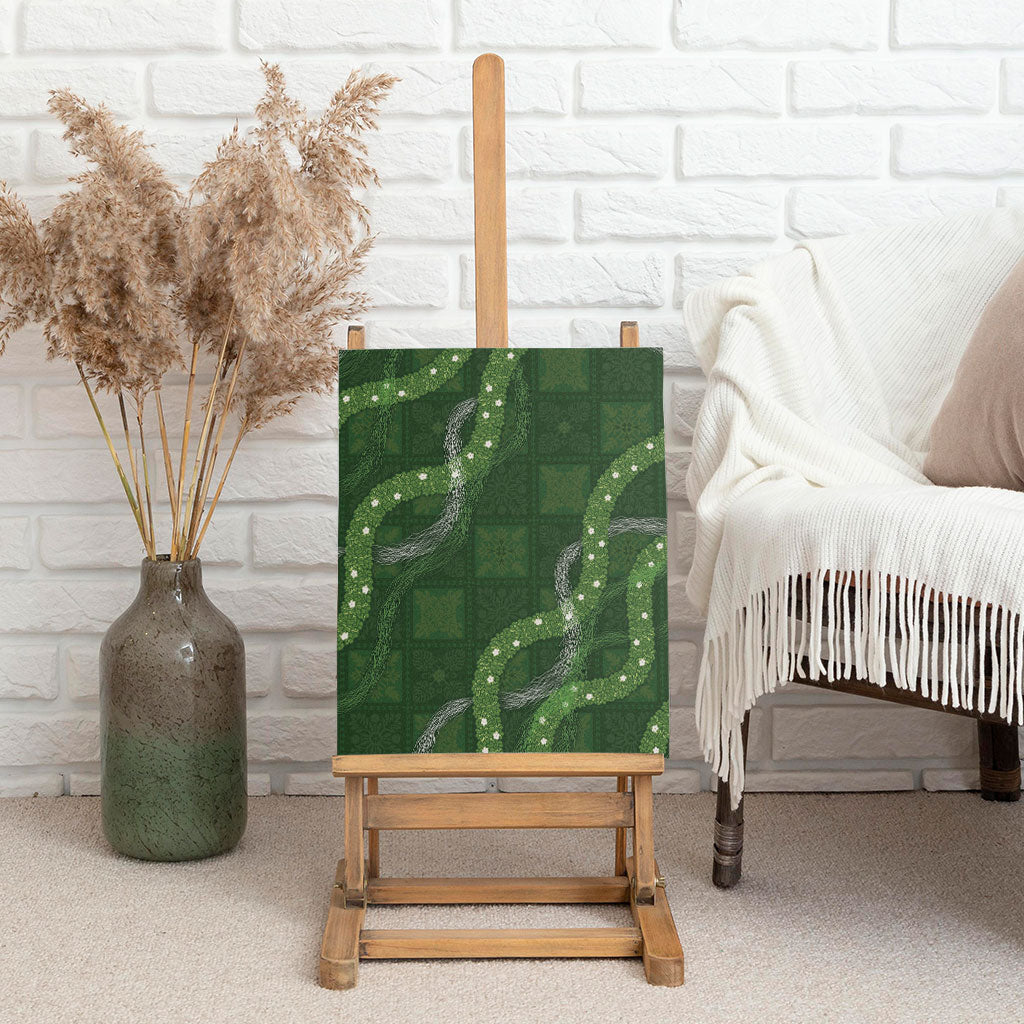 Hawaiian Quilt Canvas Wall Art Pele Hair Hinahina Lei Green Version