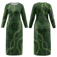 Hawaiian Quilt Couples Matching Long Sleeve Bodycon Dress and Hawaiian Shirt Pele Hair Hinahina Lei Green Version LT05 - Polynesian Pride