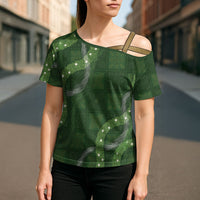 Hawaiian Quilt Cross Shoulder Shirt Pele Hair Hinahina Lei Green Version LT05 - Polynesian Pride