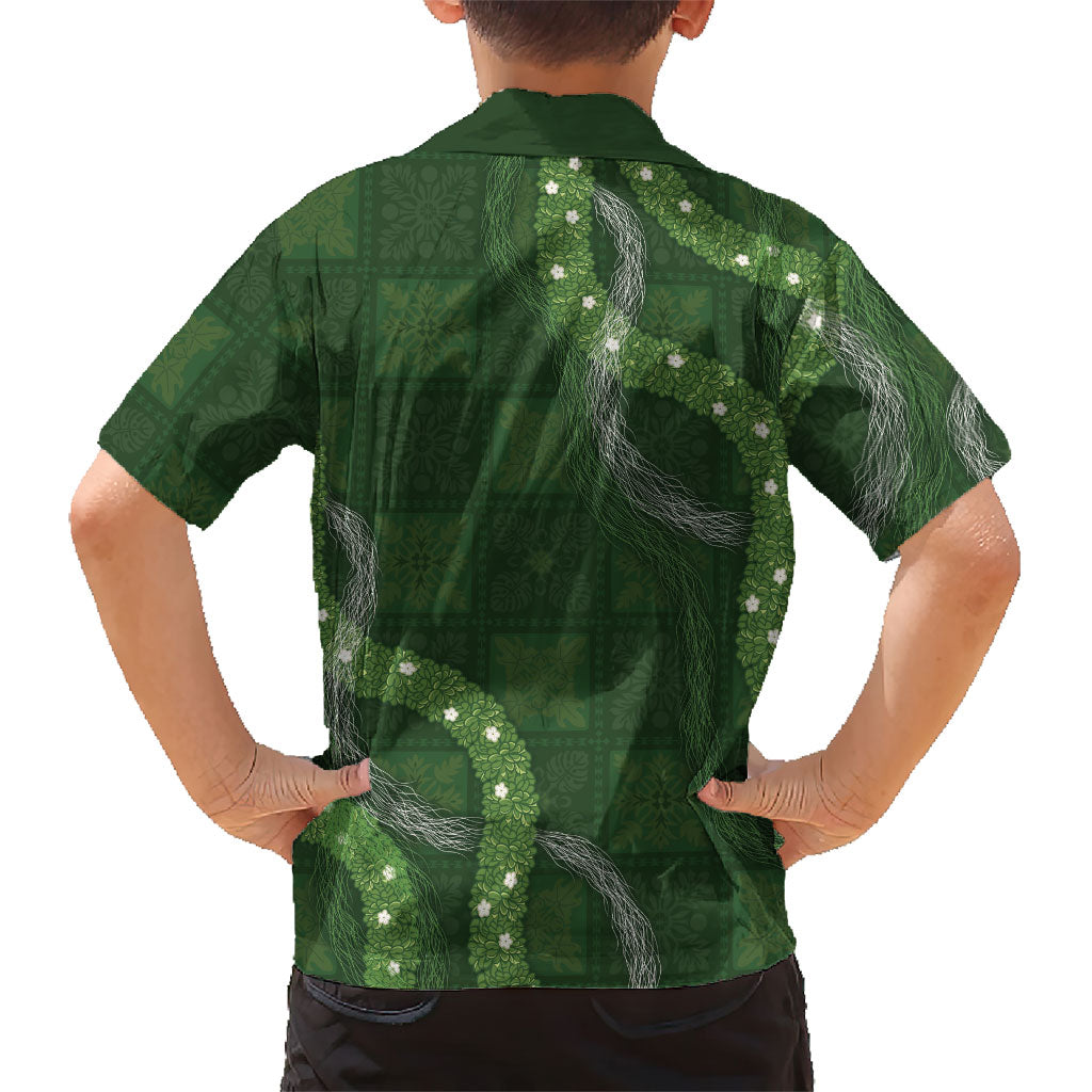 Hawaiian Quilt Family Matching Off Shoulder Maxi Dress and Hawaiian Shirt Pele Hair Hinahina Lei Green Version