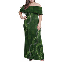 Hawaiian Quilt Family Matching Off Shoulder Maxi Dress and Hawaiian Shirt Pele Hair Hinahina Lei Green Version