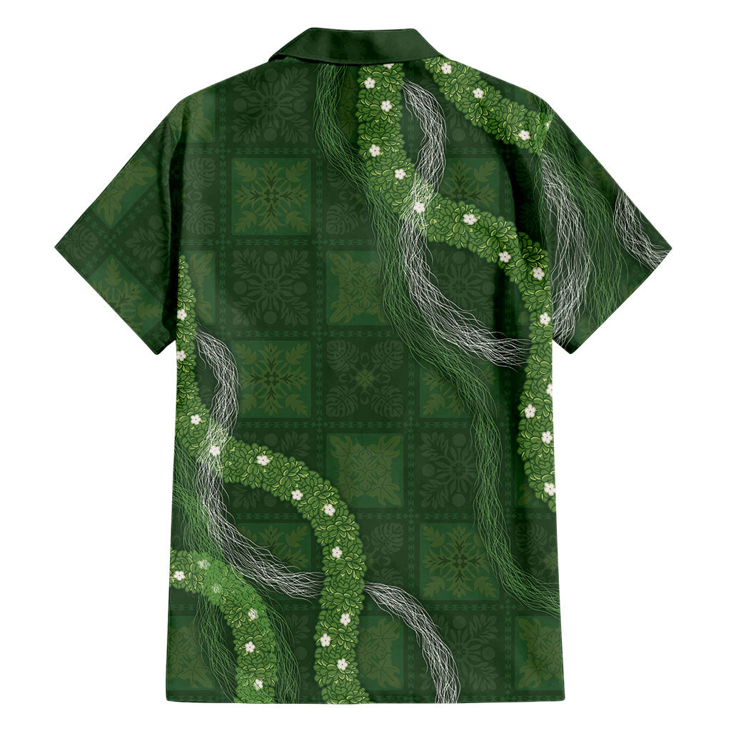 Hawaiian Quilt Family Matching Puletasi and Hawaiian Shirt Pele Hair Hinahina Lei Green Version