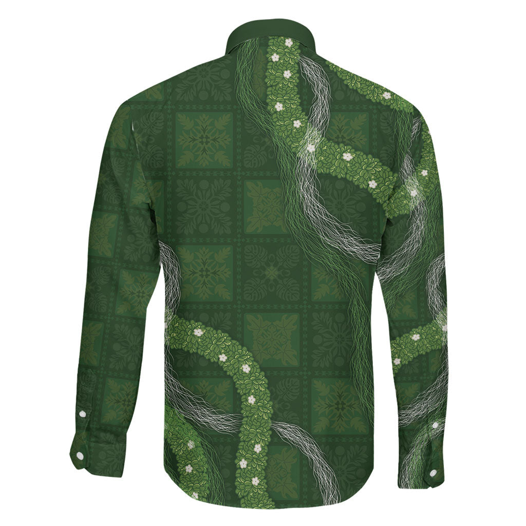 Hawaiian Quilt Family Matching Short Sleeve Bodycon Dress and Hawaiian Shirt Pele Hair Hinahina Lei Green Version