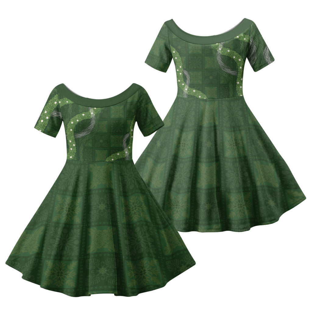 Hawaiian Quilt Family Matching Summer Maxi Dress and Hawaiian Shirt Pele Hair Hinahina Lei Green Version LT05 Dad's Shirt - Long Sleeve Green - Polynesian Pride