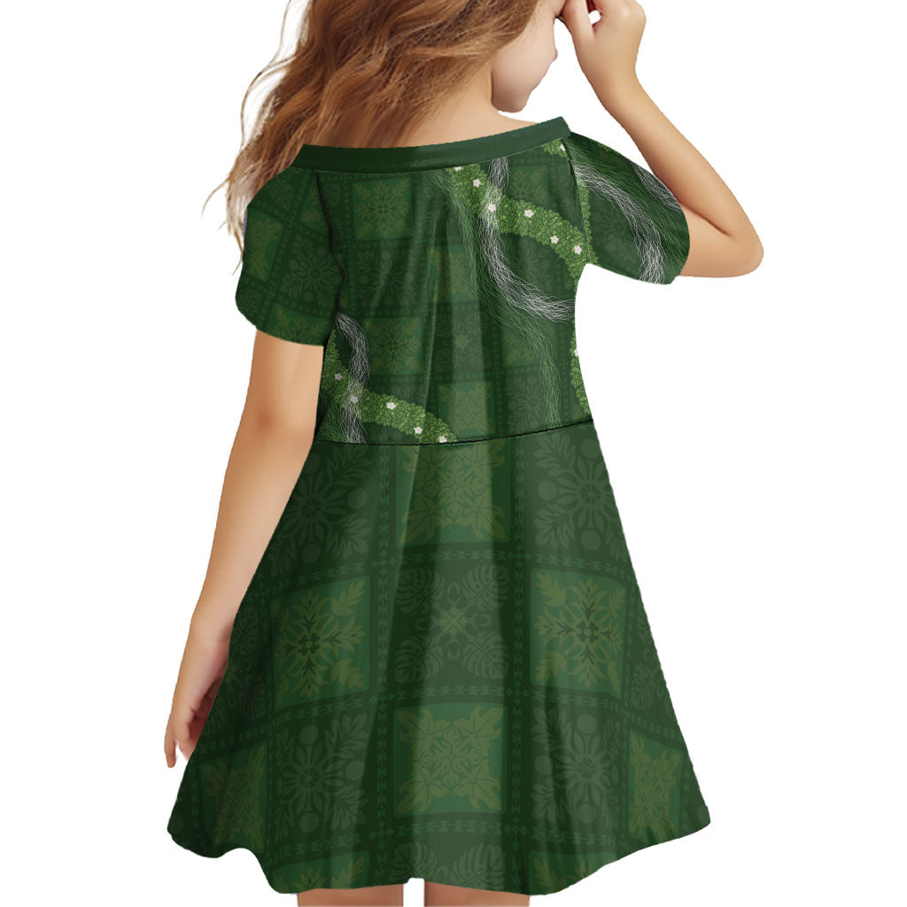 Hawaiian Quilt Family Matching Tank Maxi Dress and Hawaiian Shirt Pele Hair Hinahina Lei Green Version