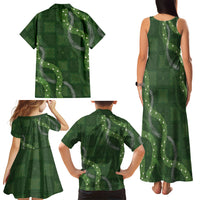 Hawaiian Quilt Family Matching Tank Maxi Dress and Hawaiian Shirt Pele Hair Hinahina Lei Green Version
