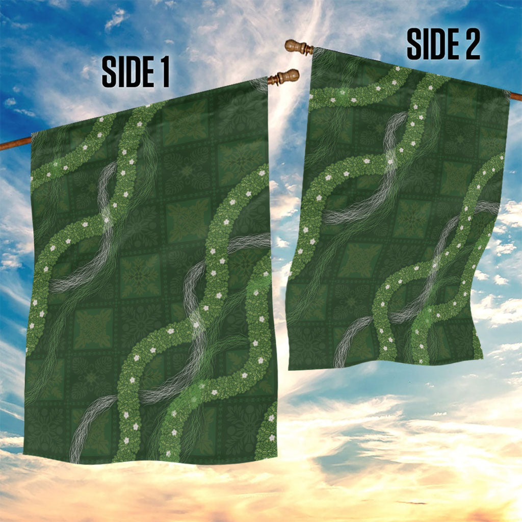 Hawaiian Quilt Garden Flag Pele Hair Hinahina Lei Green Version