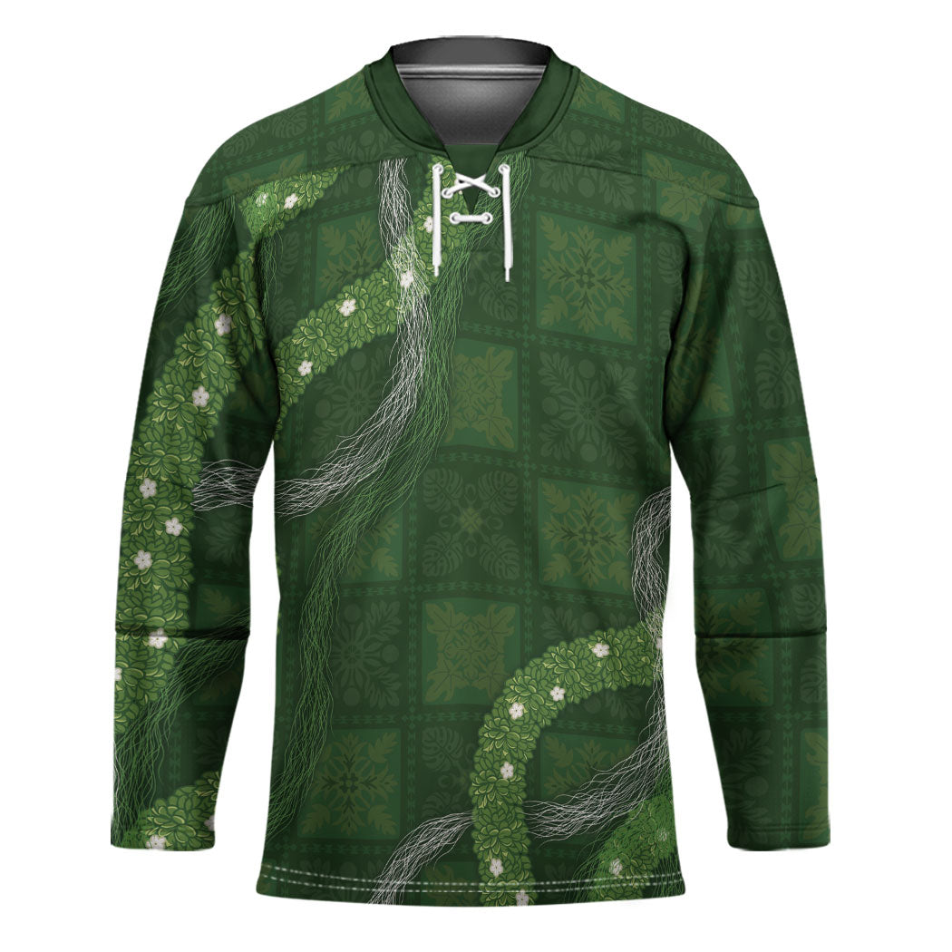 Hawaiian Quilt Hockey Jersey Pele Hair Hinahina Lei Green Version LT05 Unisex Green - Polynesian Pride