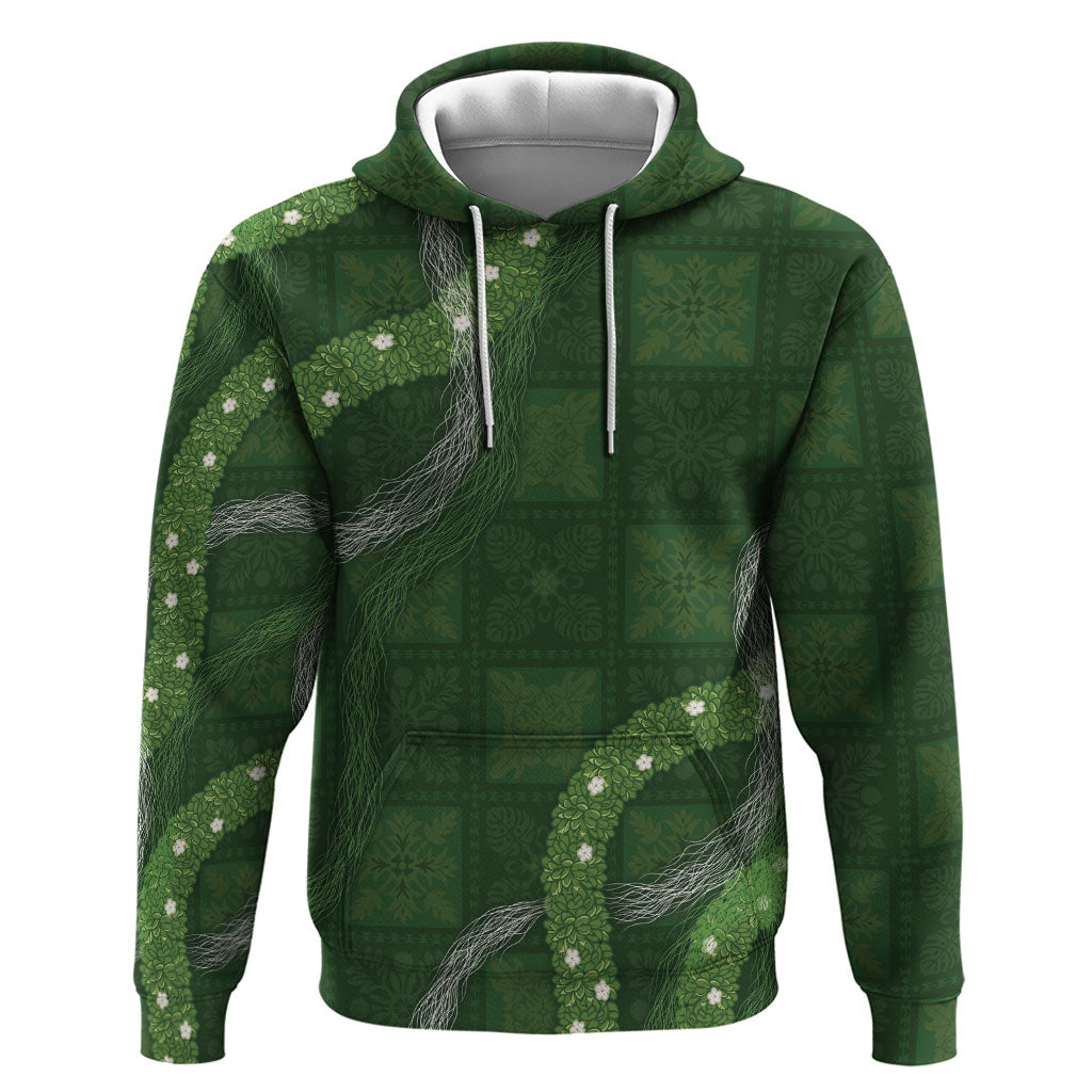 Hawaiian Quilt Hoodie Pele Hair Hinahina Lei Green Version