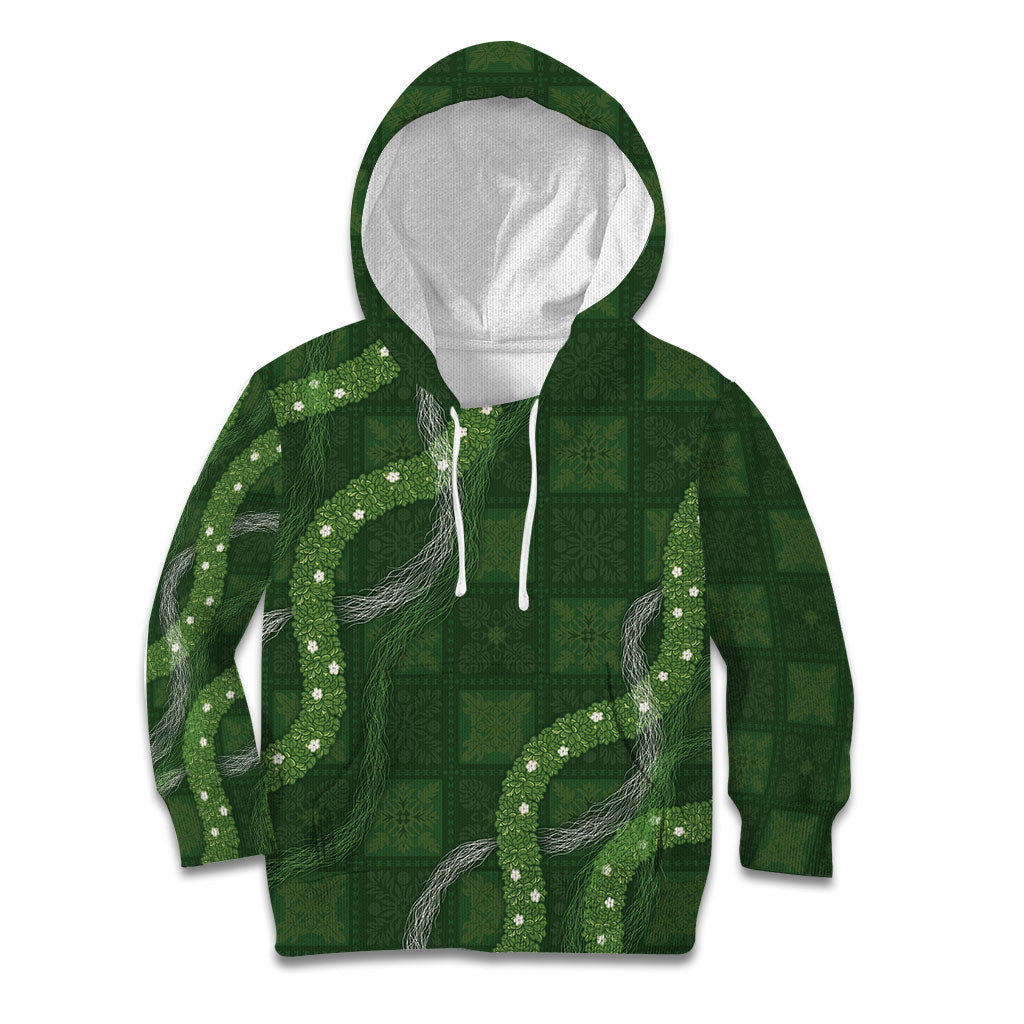 Hawaiian Quilt Kid Hoodie Pele Hair Hinahina Lei Green Version LT05 Hoodie Green - Polynesian Pride