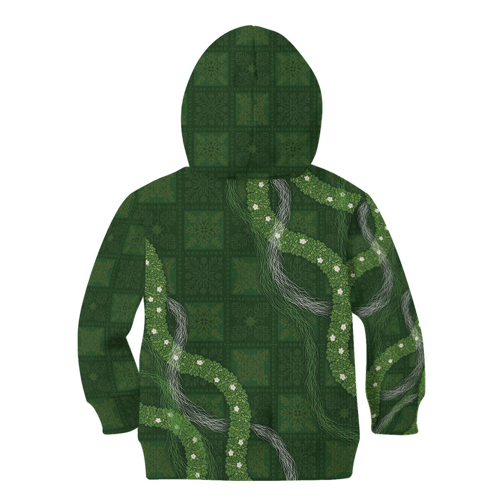 Hawaiian Quilt Kid Hoodie Pele Hair Hinahina Lei Green Version LT05 - Polynesian Pride