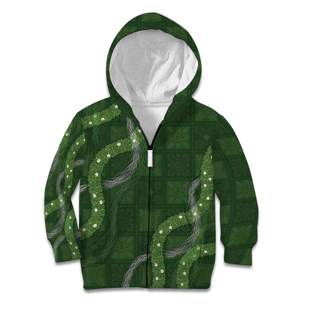 Hawaiian Quilt Kid Hoodie Pele Hair Hinahina Lei Green Version LT05 Zip Hoodie Green - Polynesian Pride