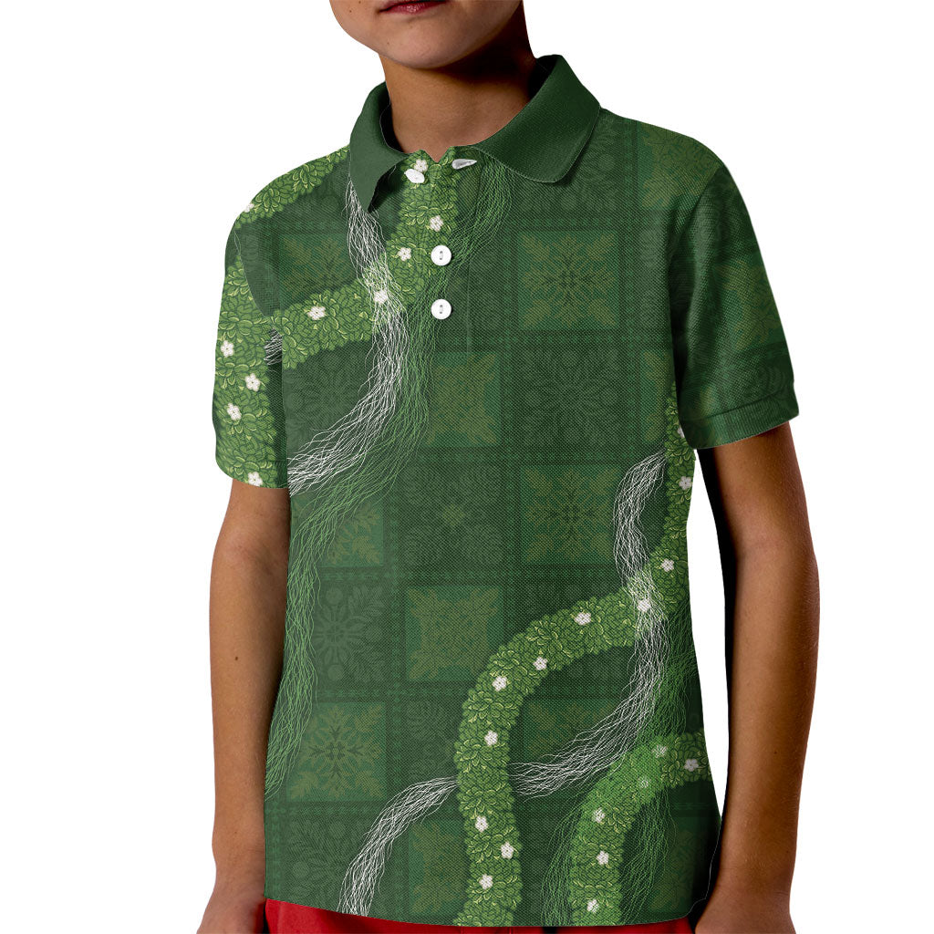 Hawaiian Quilt Kid Polo Shirt Pele Hair Hinahina Lei Green Version LT05 Kid Green - Polynesian Pride