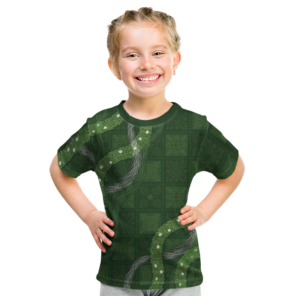 Hawaiian Quilt Kid T Shirt Pele Hair Hinahina Lei Green Version