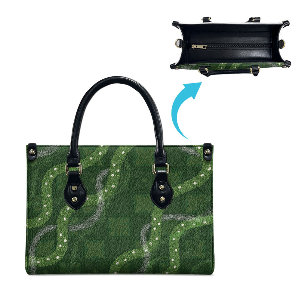 Hawaiian Quilt Leather Bag Pele Hair Hinahina Lei Green Version LT05 - Polynesian Pride