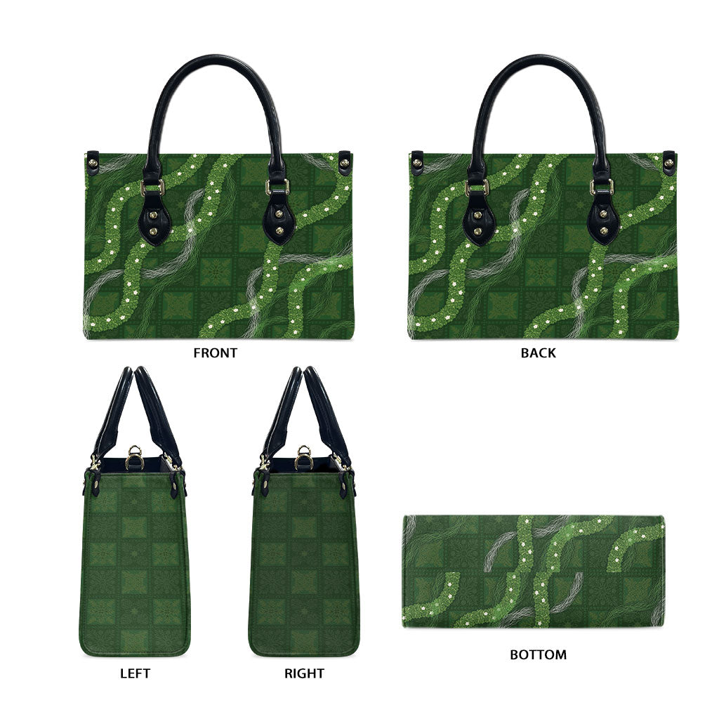 Hawaiian Quilt Leather Bag Pele Hair Hinahina Lei Green Version LT05 - Polynesian Pride