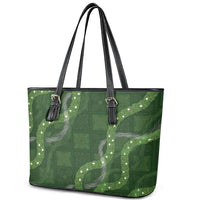 Hawaiian Quilt Leather Tote Bag Pele Hair Hinahina Lei Green Version