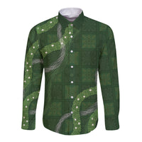 Hawaiian Quilt Long Sleeve Button Shirt Pele Hair Hinahina Lei Green Version