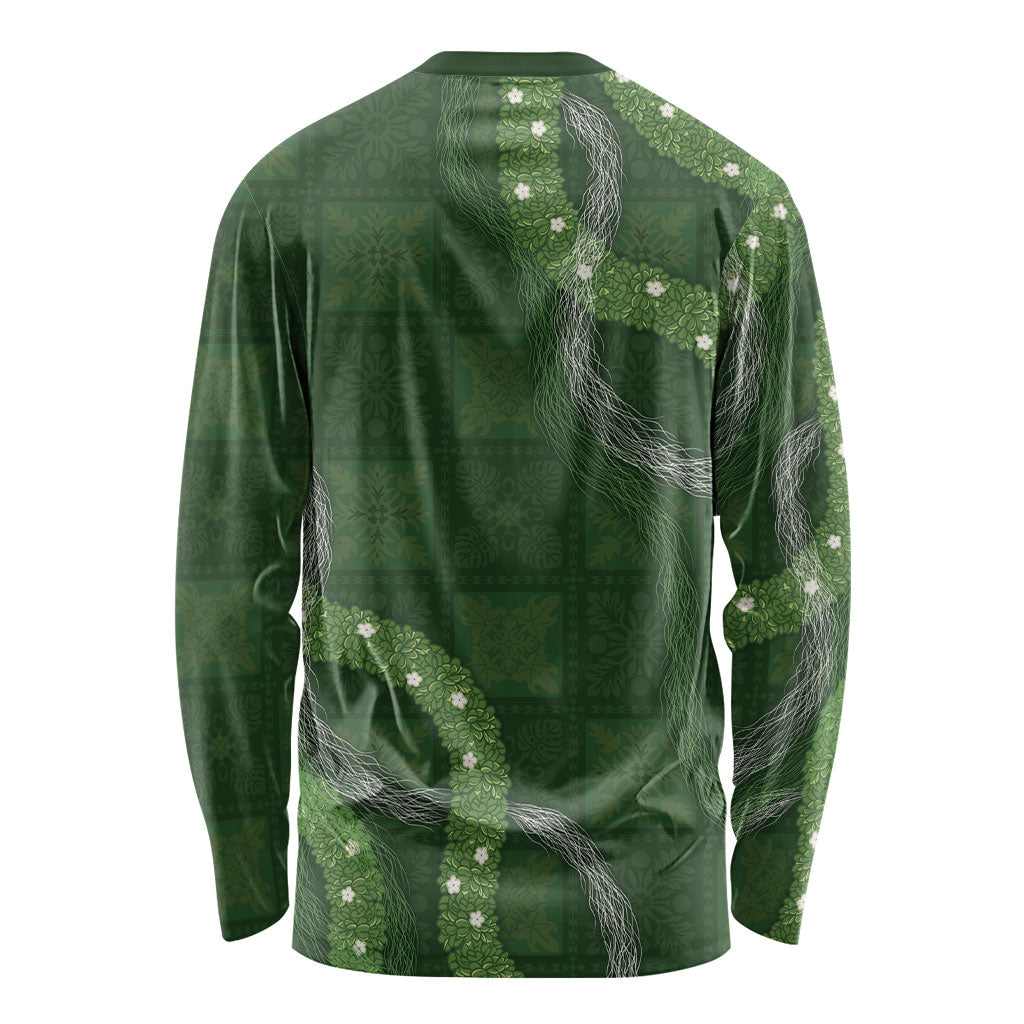 Hawaiian Quilt Long Sleeve Shirt Pele Hair Hinahina Lei Green Version LT05 - Polynesian Pride
