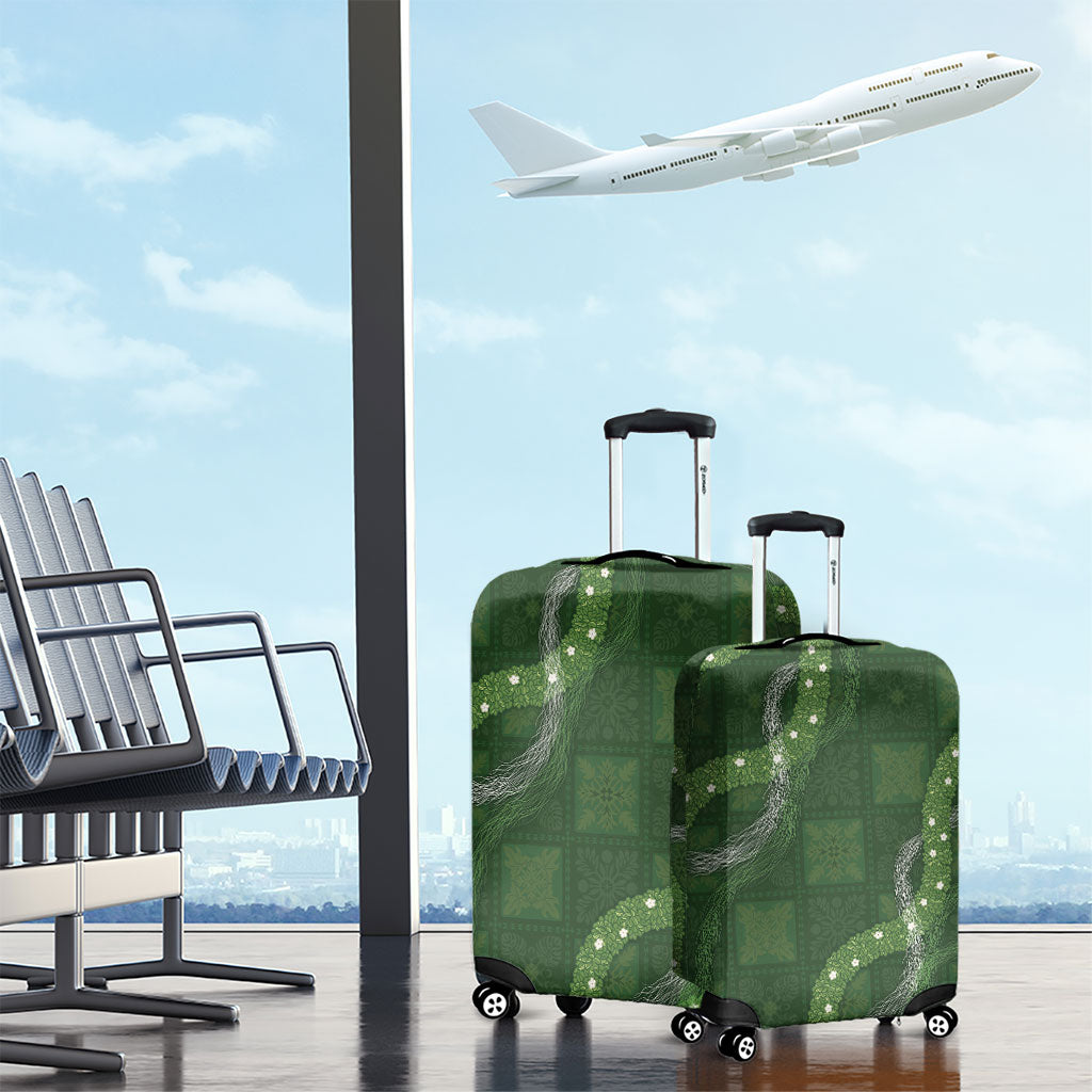 Hawaiian Quilt Luggage Cover Pele Hair Hinahina Lei Green Version