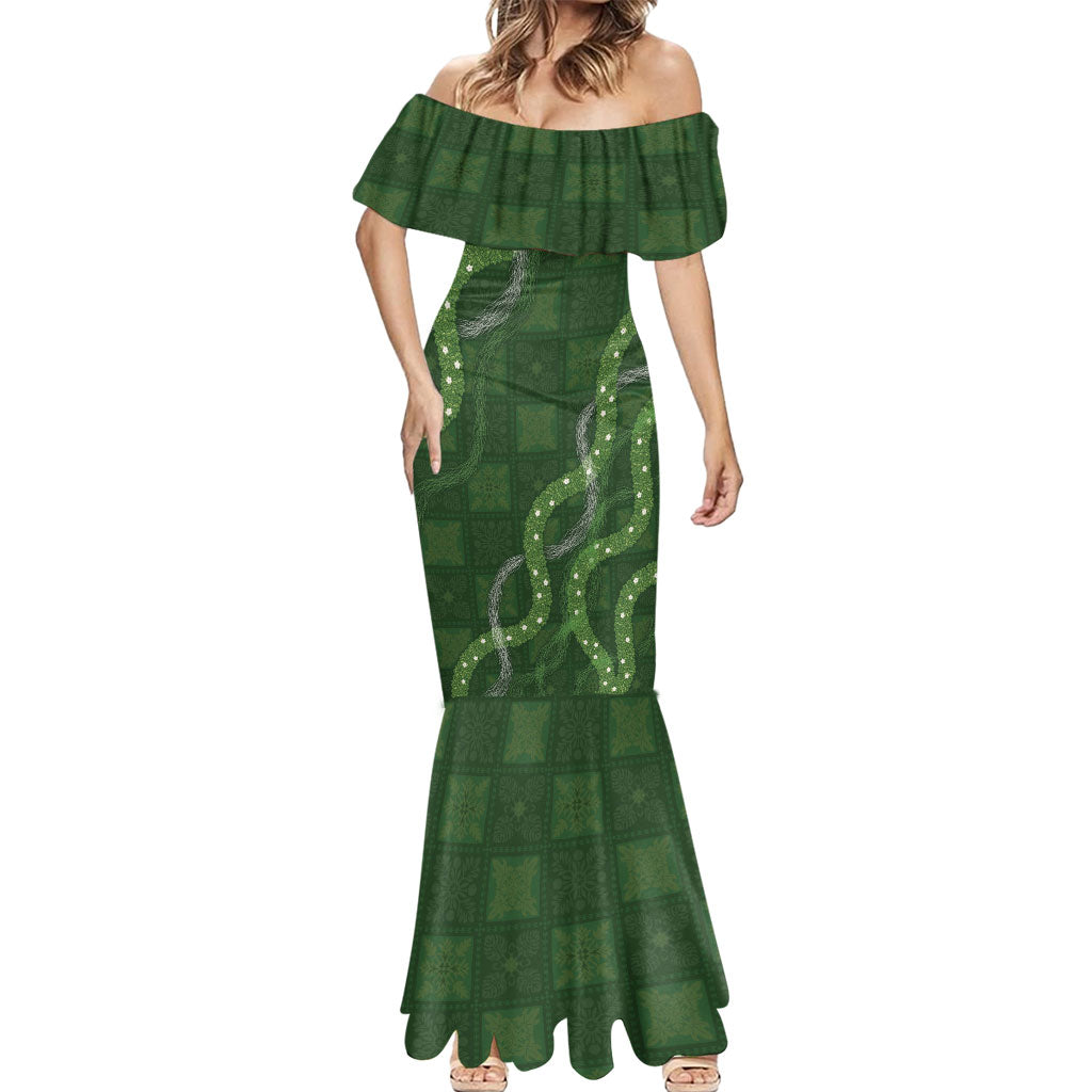 Hawaiian Quilt Mermaid Dress Pele Hair Hinahina Lei Green Version LT05 - Polynesian Pride
