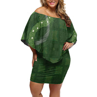 Hawaiian Quilt Off Shoulder Short Dress Pele Hair Hinahina Lei Green Version LT05 Women Green - Polynesian Pride
