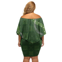 Hawaiian Quilt Off Shoulder Short Dress Pele Hair Hinahina Lei Green Version LT05 - Polynesian Pride
