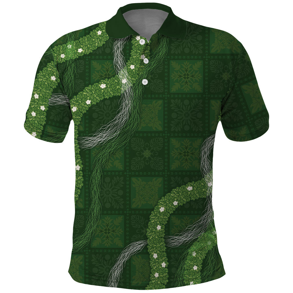 Hawaiian Quilt Polo Shirt Pele Hair Hinahina Lei Green Version LT05 Green - Polynesian Pride