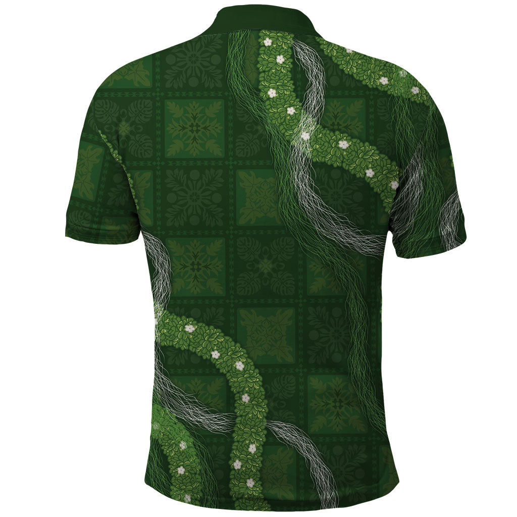Hawaiian Quilt Polo Shirt Pele Hair Hinahina Lei Green Version LT05 - Polynesian Pride
