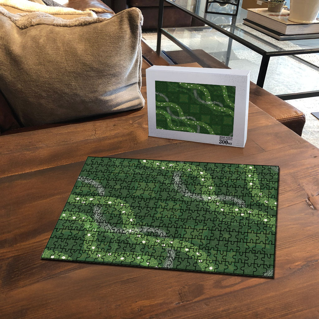 Hawaiian Quilt Puzzle Pele Hair Hinahina Lei Green Version LT05 - Polynesian Pride